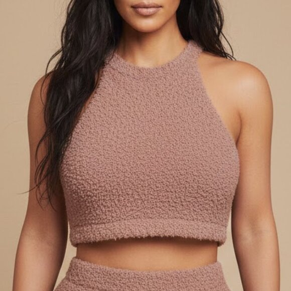 SKIMS Tops - SKIMS Cozy Knit Halter Tank Womens L XL Rose Clay Tie Back